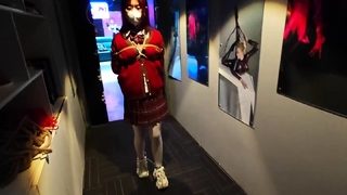 blindedfold girl tied and walked around in public